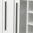 70.87" Multi-Functional Farmhouse Kitchen Pantry Cabinet with Pull-Out 5-Tier Storage Shelf & Glass Doors – Expandable Organizer for Kitchen, Dining Room, Bar & Office (Durable Melamine Finish)
