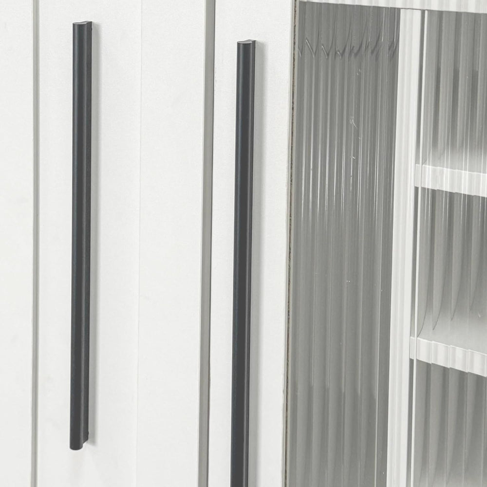 Pull-Out Kitchen Pantry Cabinet with Multi-Tier Shelves, Glass Doors & Sp...