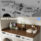 2-Tier Washer and Dryer Countertop with 2.75" H Guard,58" W x 28" D Laundry Countertop Cover with Non-Slip Pad,Large Space Laundry Topper for Folding Clothes Over Washer and Dryer-Brown