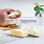 Zulay Butter Dish With Lid For Countertop - Porcelain White, Ceramic Butter Dish with Knob Handle Great for Cooking - Elegant Design Butter Holder - Durable & Sturdy Butter Keeper - Ivory