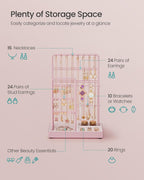 SONGMICS Jewelry Holder, Jewelry Organizer, Jewelry Display Stand with Metal Frame, Velvet Tray, Necklace Earring Bracelet Holder, for Studs, Rings, Christmas Gift, Jelly Pink UJJS021R01