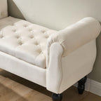 Armed Storage Bench for End of Bed, Modern Velvet Ottoman Bedroom Bench with Wood Legs Upholstered Entryway Bench with Storage, Button Tufted Window Ottoman for Living Room, Reception, Cream