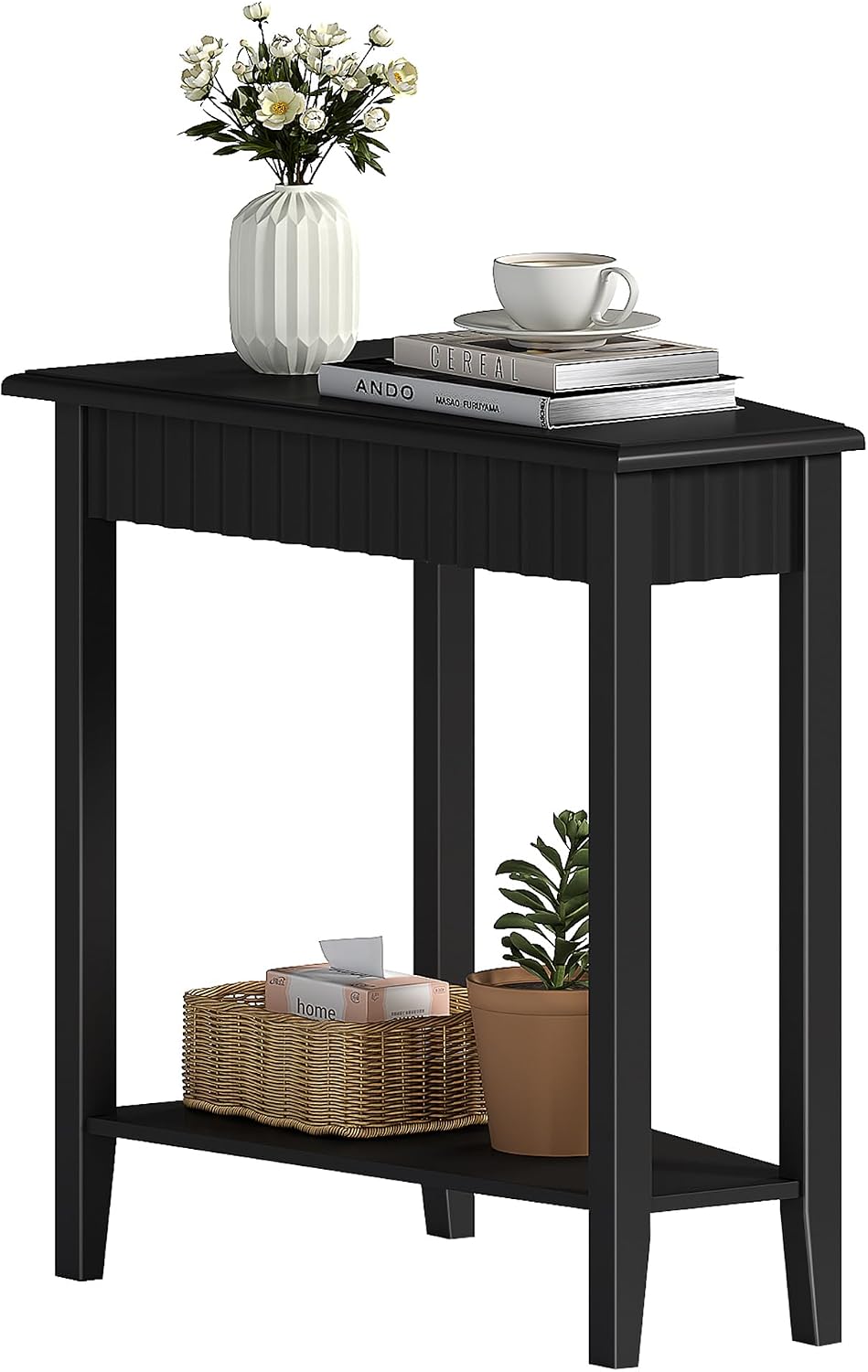 ChooChoo Wedge End Table, Narrow Triangle Side Table with 2-Tier Storage Shel...
