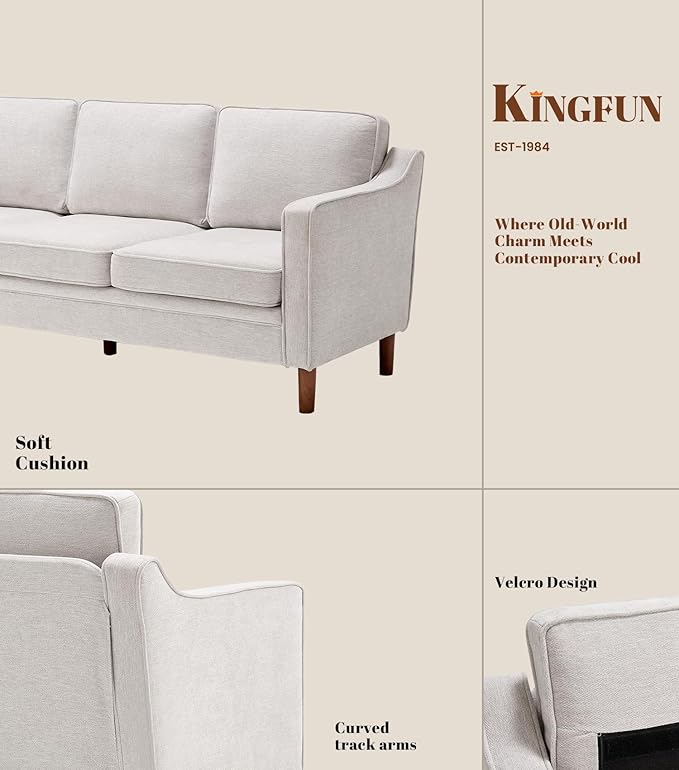 Kingfun Living Room Furniture Sets, 3 Seater Couch and Loveseat, Mid Century Modern Sofa Set, Chenille Couch with Solid Wood Frame for Living Room & Bedroom, Silver Gray