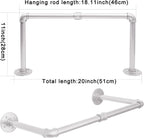WEBI Industrial Pipe Clothing Rack,20" Wall Mounted Clothes Rack for Hanging Clothes,Heavy Duty Metal Garment Rack Bar Wall Mount Clothing Rod for Closet,Laundry Room,Silver,2 Packs