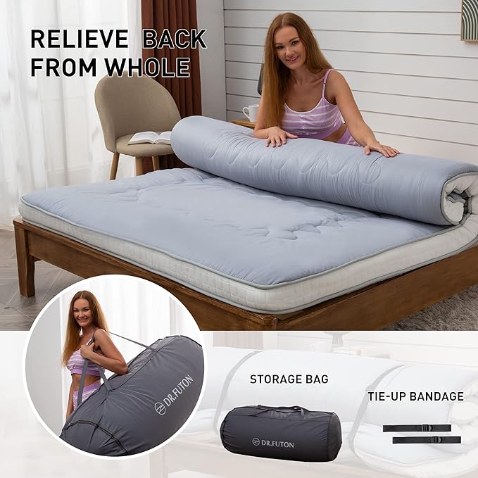 Dr.Futon Japanese Floor Futon Mattress Extra Thick Folding Roll Up Bed Topper...