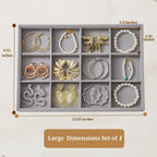 Large Jewelry Organizer for Drawer Insert Velvet Stackable Jewelry Trays for Earring Necklace Bracelet Ring Display (Gray, 12 Grids)