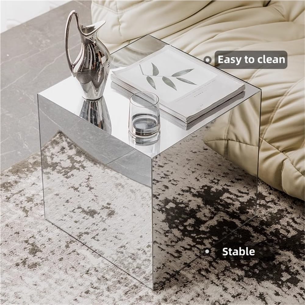 Mirrored Acrylic Cube End Table, Modern Square Side Table, Light Small Accent...