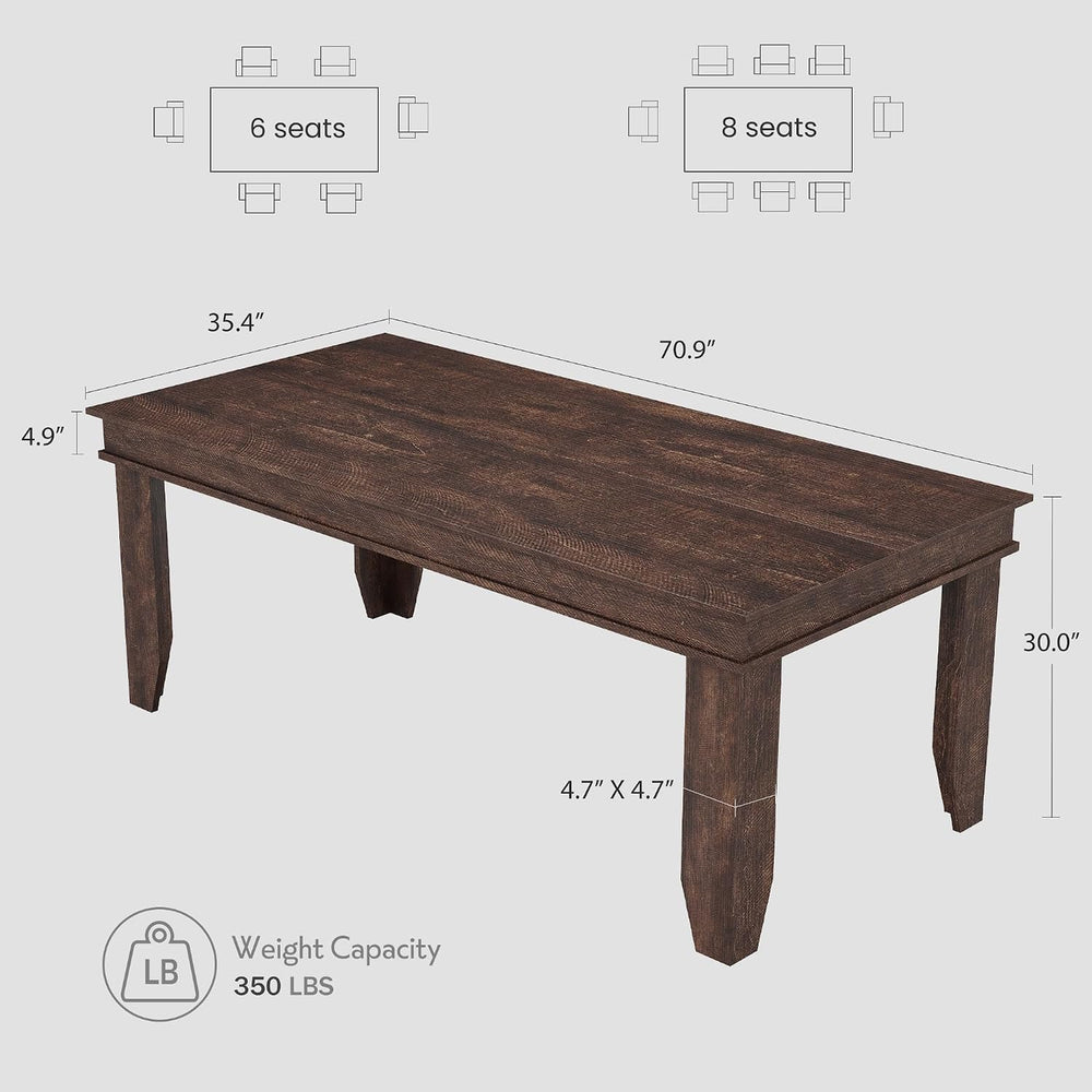 GarveeHome Farmhouse Dining Table for 6-8 People, 71 in Long Kitchen Tables w...