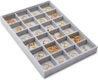 Juvale Velvet Jewelry Organizer Tray - Earring Tray Insert with 24 Compartments - Stackable Jewelry Drawer Organizer - Includes Bracelet Holder Slots - Gray, 14 x 10 in