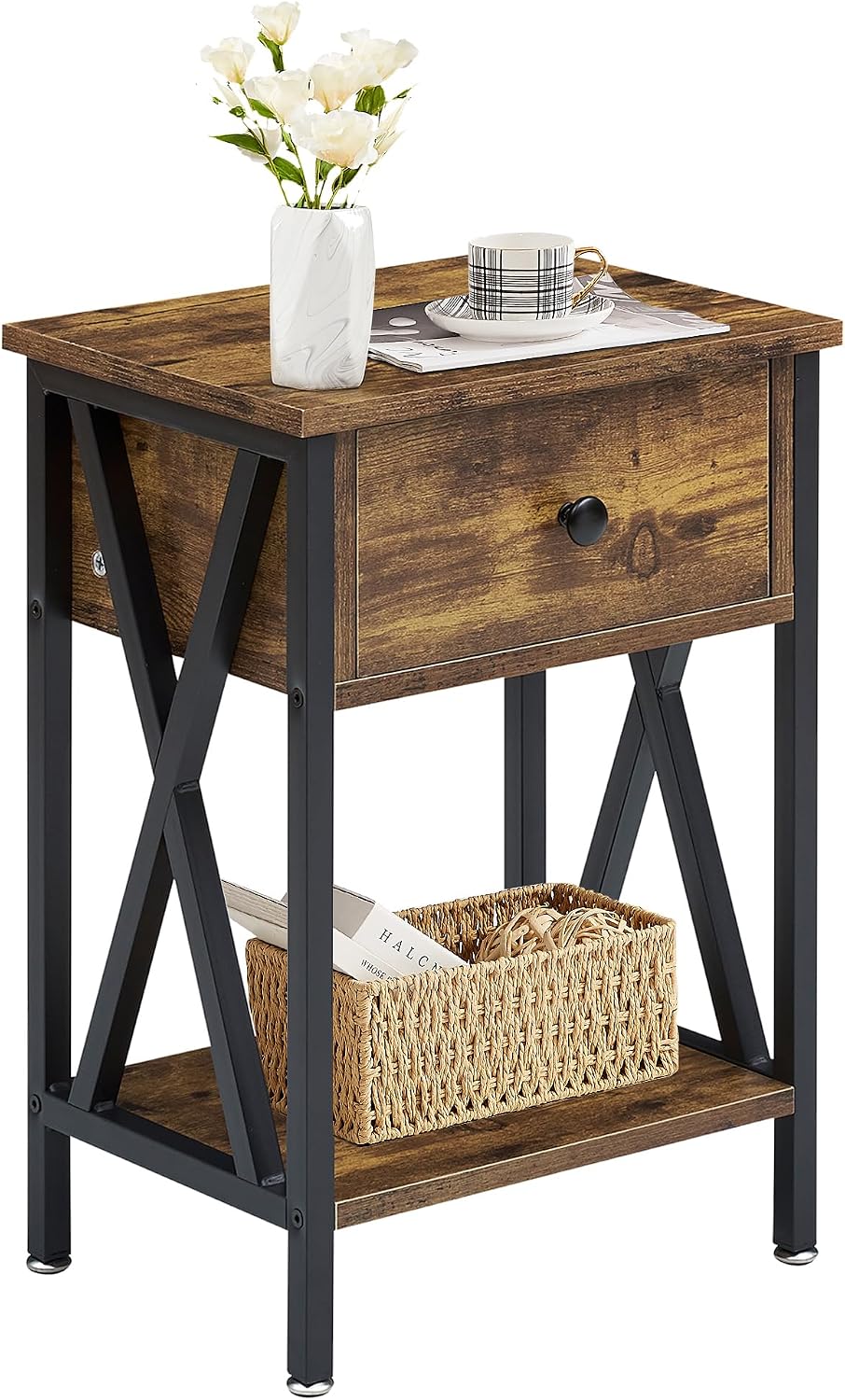 VECELO Nightstand,Modern Bedside End Table, Night Stand with Drawer and Stora...