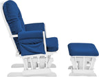 Glider and Ottoman White Wood and Navy Fabric