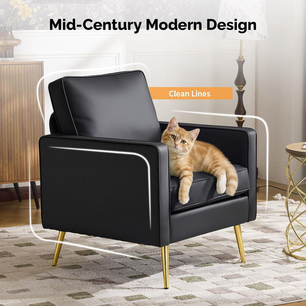 VINGLI Faux Leather Accent Chairs Set of 2 with Gold Legs for Living Room | B...