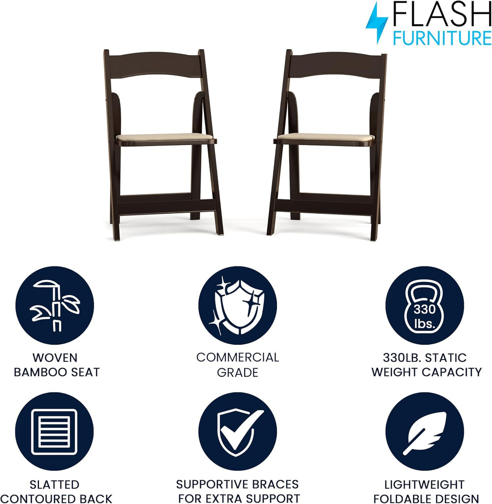 Flash Furniture Hercules Wood Folding Chair with Vinyl Padded Seat, 2-Pack