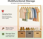 Wood Clothes Rack with Storage, Freestanding Clothing Racks for Hanging Clothes Garment Rack for Bedroom, Entryway, Living Room