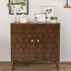 COSIEST 32" Storage Sideboard with Doors, Adjustable Shelf, Decorative Modern Accent Furniture for Living Room, Entryway, Kitchen (Brown, Honeycomb Pattern)