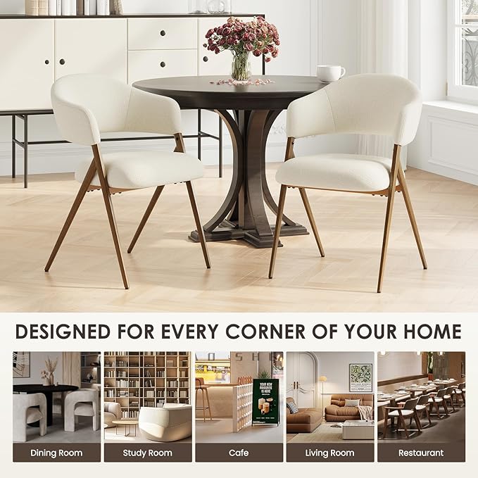 COLAMY Dining Chairs Set of 2, Modern Fabric Upholstered Dining Room Kitchen Side Chairs with Iron Legs, Open Back and Padded Seat, for Living Room/Restaurant/Cafe, Beige