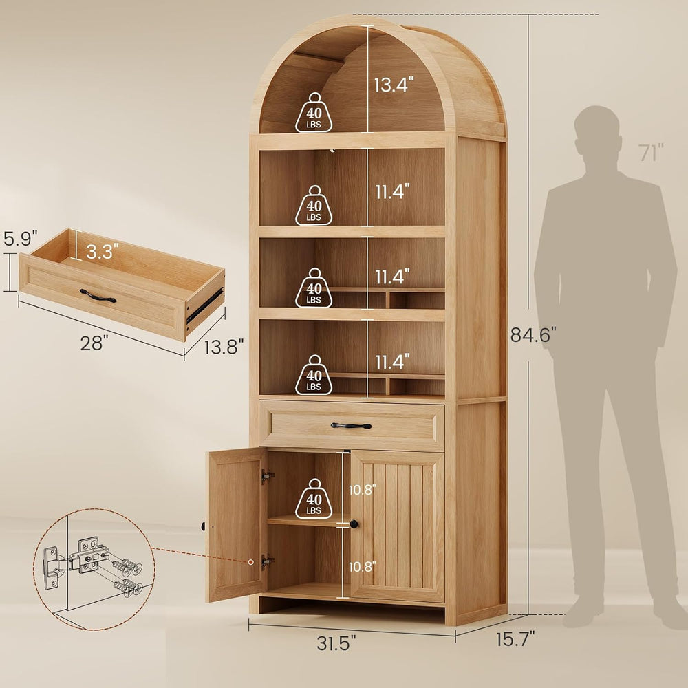 84.2" Tall Arched Cabinets,Bookcase with Drawer storage,Mid-Century Mode...
