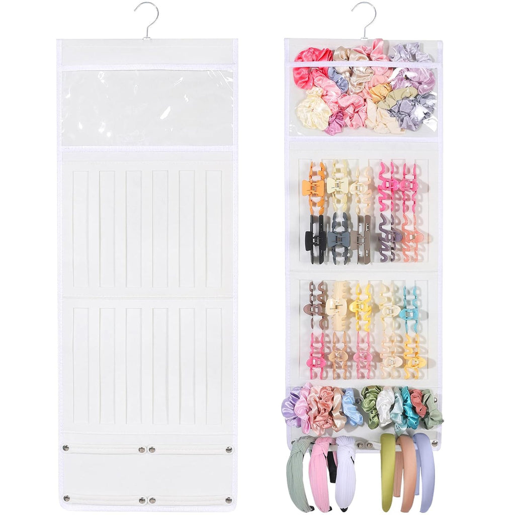 SNOWSTAR Hair Claw Clip Organizer, Large Transparent Bag for Scrunchies Holder and Hair Ties Organizer with Women Girls, Hair Accessorie Hanging Storage Home Decor Wall, Door