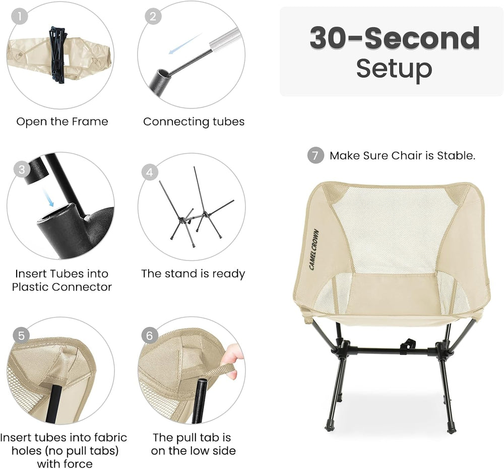 CAMEL CROWN Portable Camping Chair Lightweight Compact Folding Chair Mesh for...