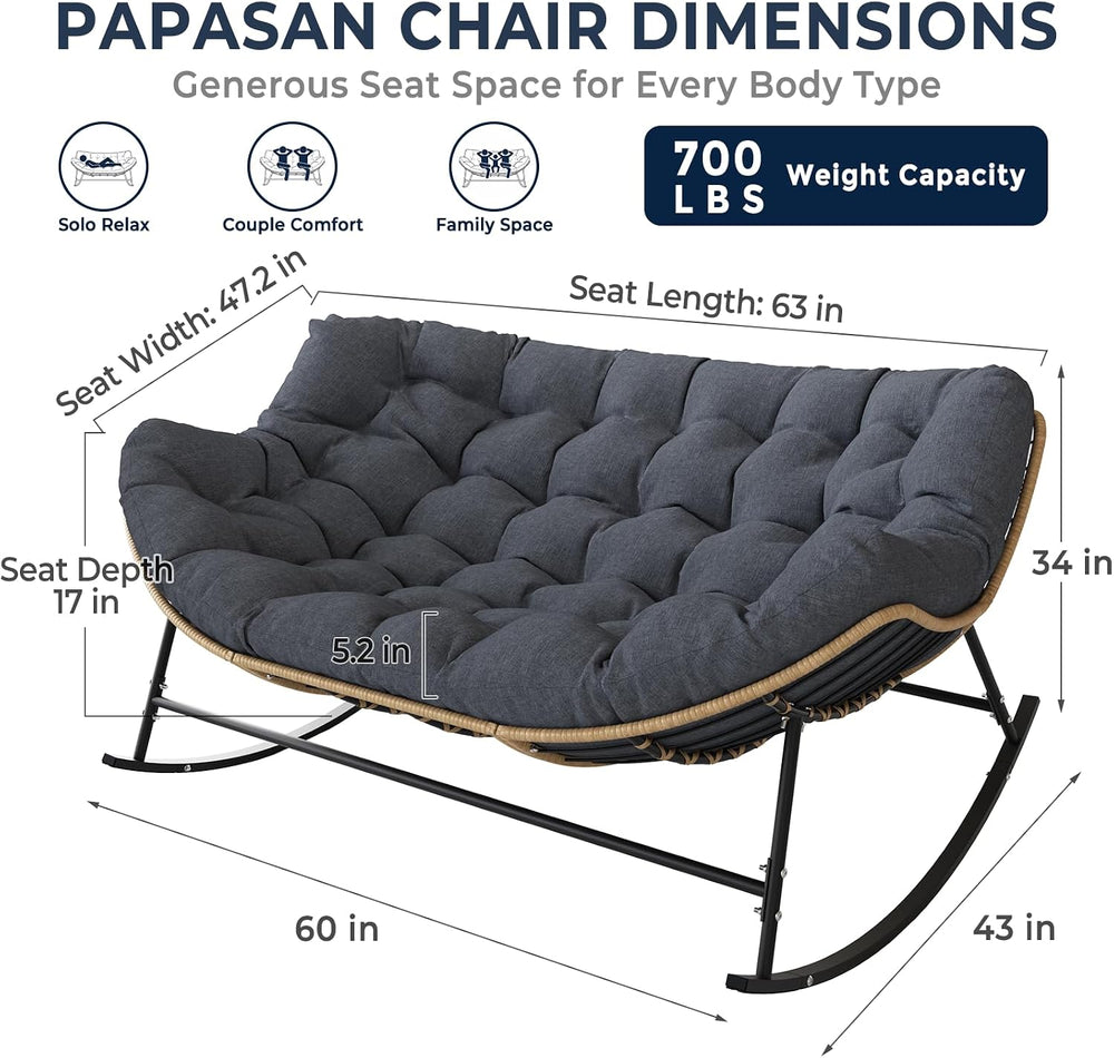 SWITTE Double Rocking Papasan Chair Outdoor, Indoor Oversized Wicker Egg Love...