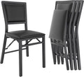 VECELO Folding Chairs Set of 4 with Cushion, Foldable Padded Seats with Heavy Duty Metal Frame for Kitchen/Dining/Living Room, No Assembly & Space Saving Design, Black