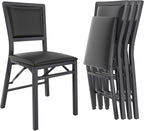VECELO Folding Chairs Set of 4 with Cushion, Foldable Padded Seats with Heavy Duty Metal Frame for Kitchen/Dining/Living Room, No Assembly & Space Saving Design, Black