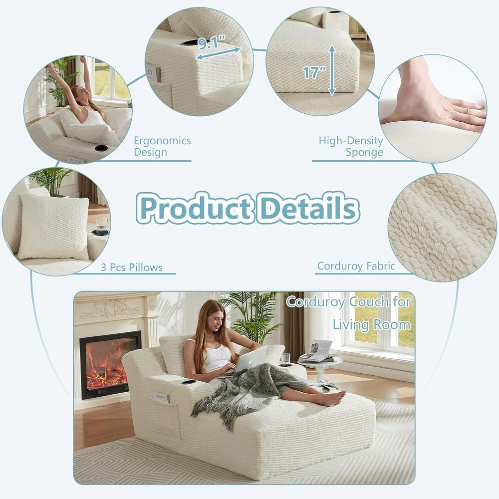 49.2" Oversized Chaise Lounge Chair Indoor,Faux Fur Reading Chair with C...