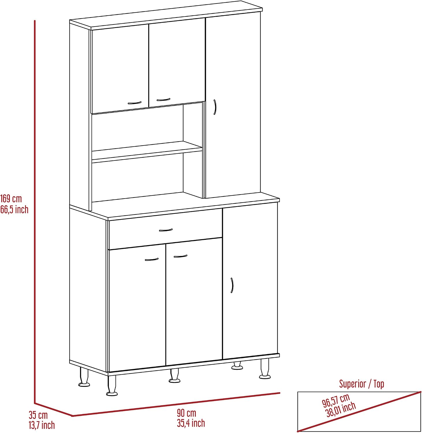 1-Shelf 1-Drawer Pantry Cabinet White,Buffet Kitchen Sideboard,for Kitchen,Dining Room