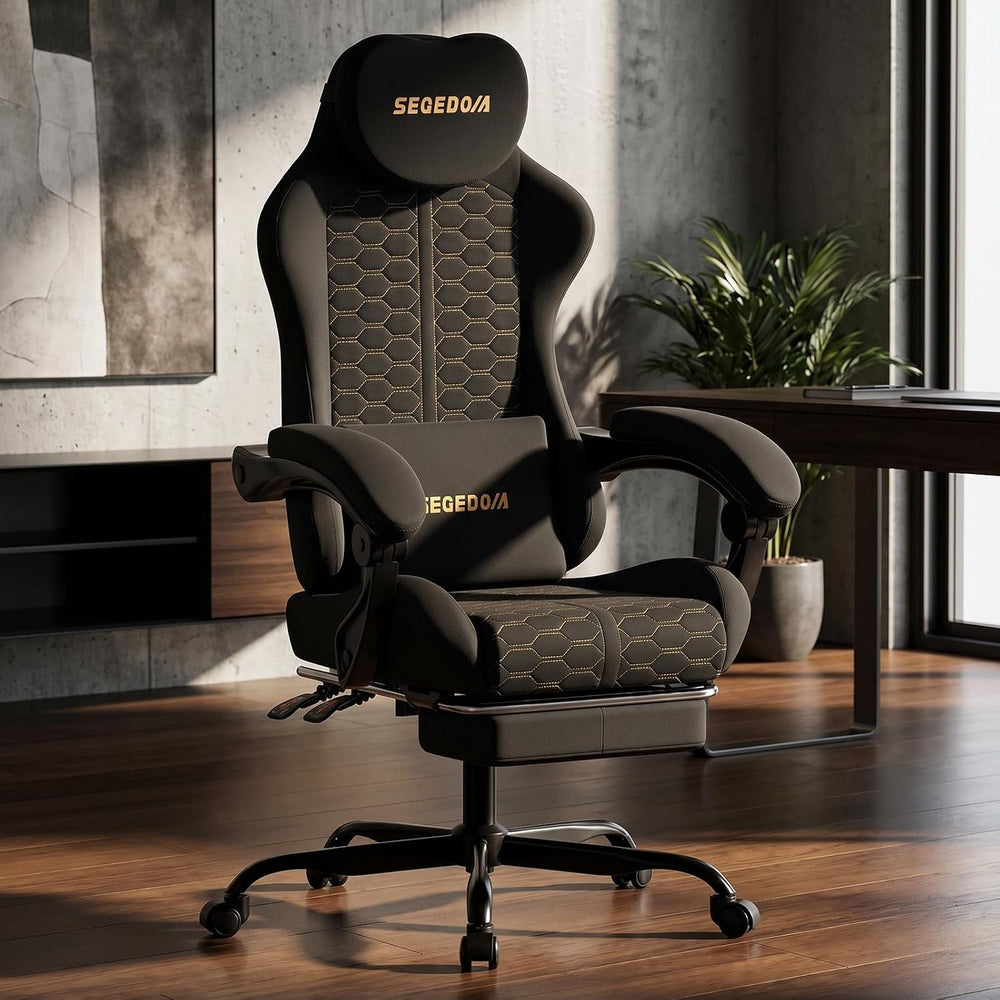 Honeycomb Embossed Gaming Chair with Footrest & Massage Lumbar Support, A...