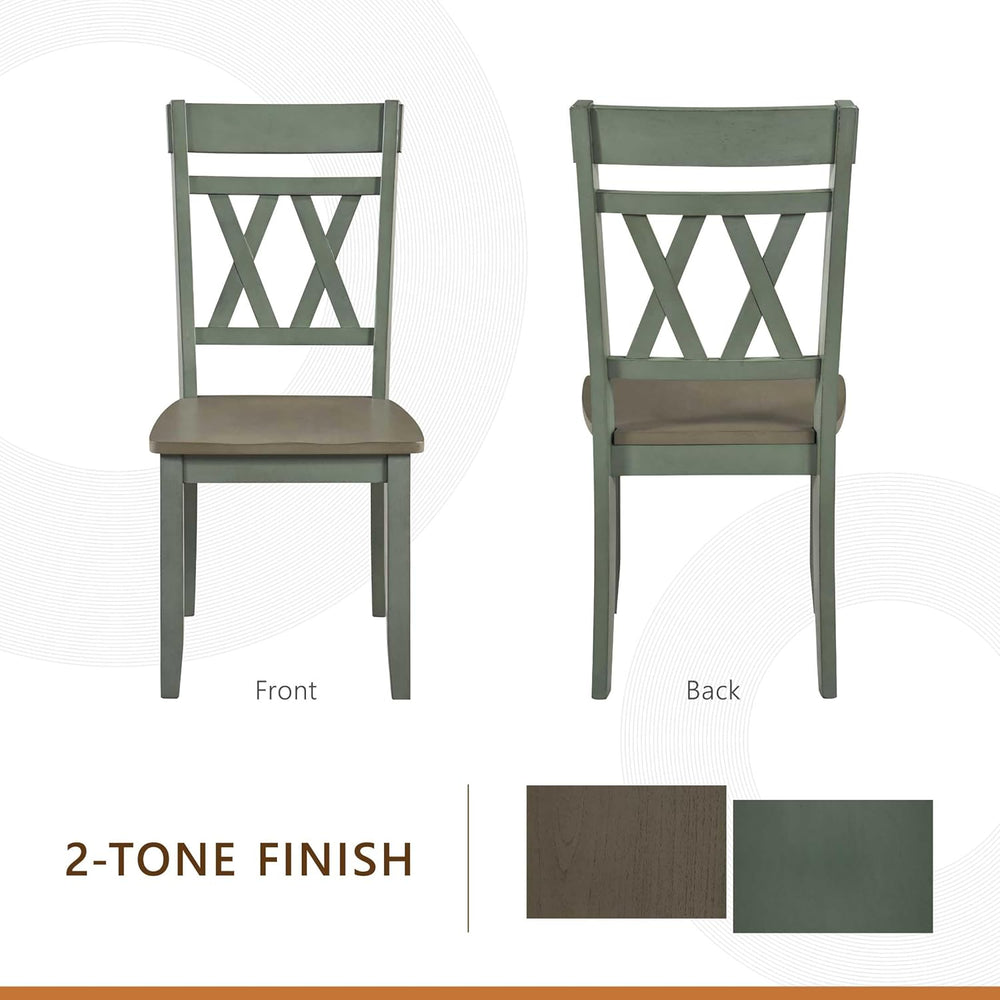 Lexicon Wood Dining Chair, Set of 2, Greywash/Antique Teal | Double Cross Bac...
