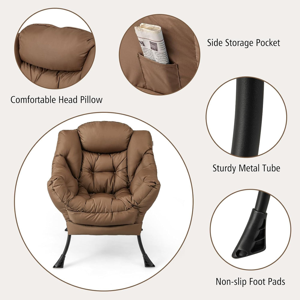 GIANTEX Lazy Chair with Ottoman, Accent Sofa Chair with Folding Footrest, Sid...