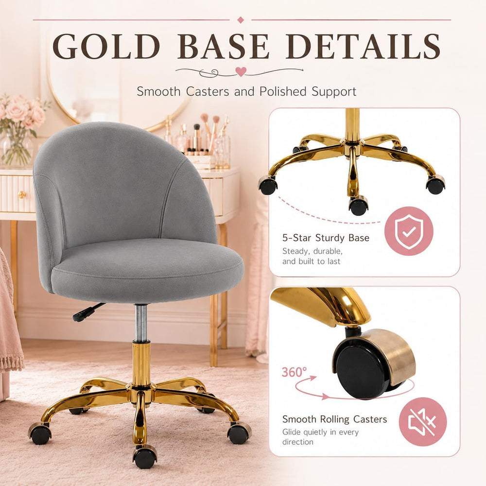 Cute Velvet Vanity Chair with Back and Rolling Wheels for Bedroom Makeup Room...