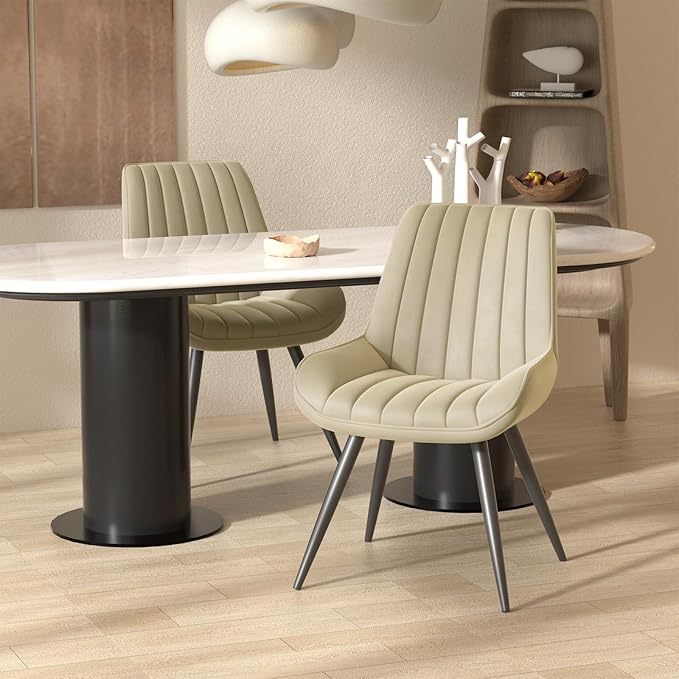 Nalupatio Modern Dining Chairs Set of 2, Comfy Dining Room Chairs with Thick Cushions, Upholstered Fabric Kitchen Side Chairs with Metal Legs, Khaki