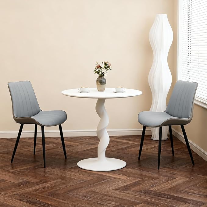Dining Chairs Set of 2, Leather Modern Kitchen & Dining Room Chairs, Comfortable Upholstered Kitchen Chairs with Metal Legs Armless Side Chairs for Kitchen Restaurant, Light Grey & Dark Grey