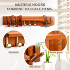 Zingoetrie Wooden Coat Rack Wall Mount Red Brown 11 Hooks Key Holder Umbrella Entryway Shelf Housewarming Holiday Gifts