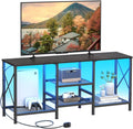 JARHETUN TV Stand with LED Lights for 55 Inch TV, Entertainment Center with 3-Tier Open Shelves, TV Console Table for Living Room, Bedroom, Black