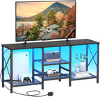 JARHETUN TV Stand with LED Lights for 55 Inch TV, Entertainment Center with 3-Tier Open Shelves, TV Console Table for Living Room, Bedroom, Black