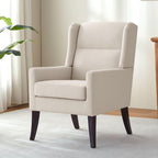 Zihanhome High Back Accent Chair, Fabric Upholstered Living Room Chairs | Modern Comfy Armchair with Wooden Legs for Living Room,Bedroom,Apartment,Reading Spaces. (1, Beige)
