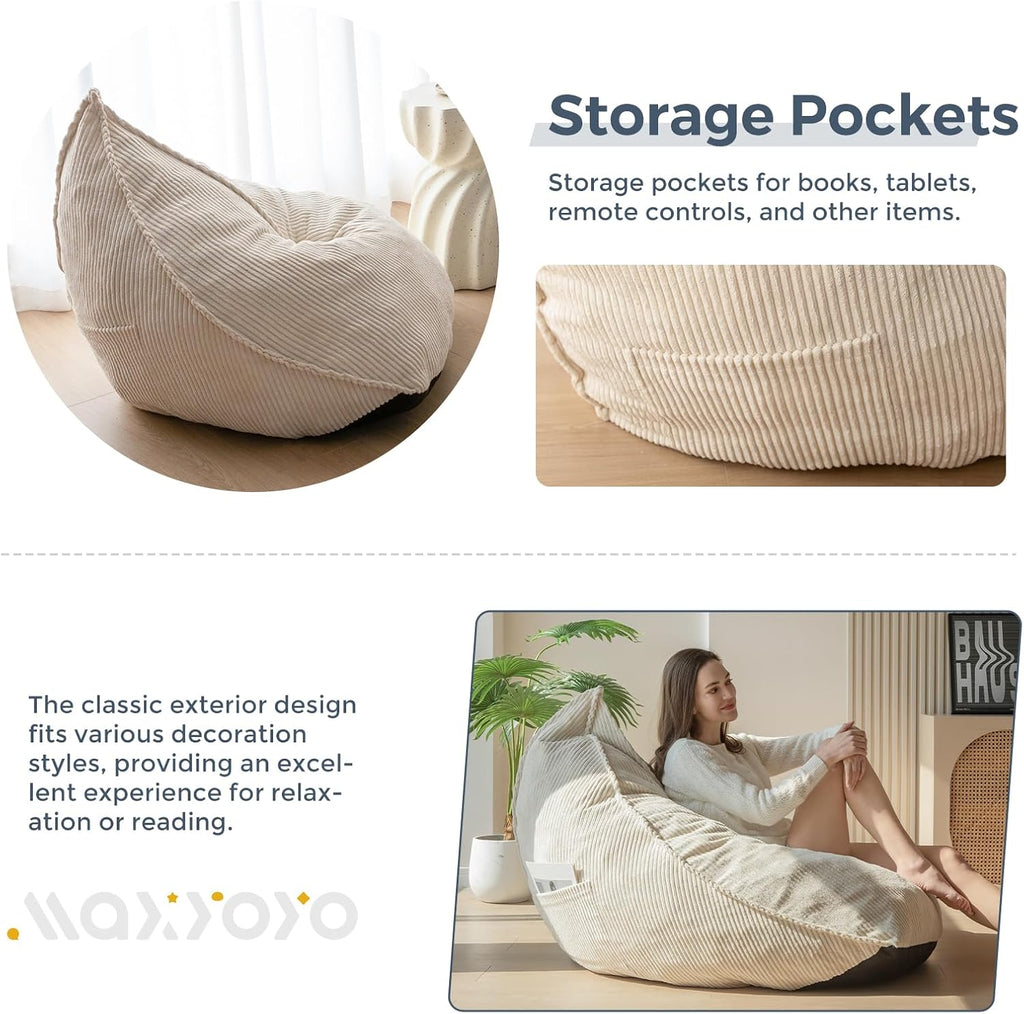 MAXYOYO Bean Bag Chairs for Adult, Giant Bean Bag Couch with Filler, Soft Lazy Sofa 43"x41"x35"