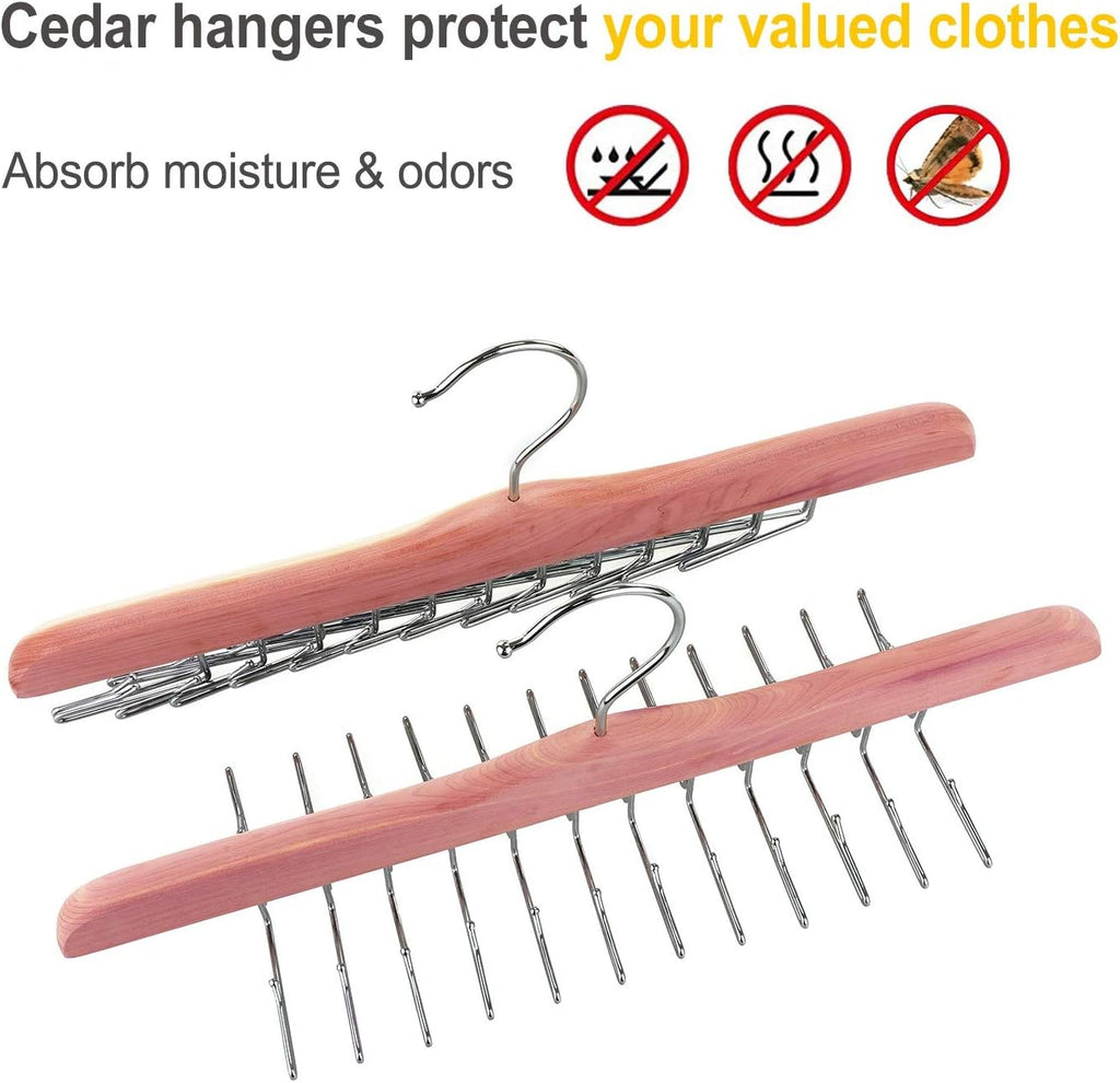 TOPIA HANGER American Red Cedar Wooden Tie Racks for Closet, 24 Tie Hangers Organizer, High-Grade Space Saving Necktie Holder for Storage and Display Bra, Tank Top, Camisole (1-Pack) CT14T