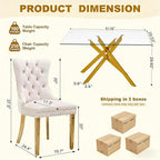 51 Inch Glass Dining Table Set for 4, Rectangular Glass Kitchen Table with 4 Upholstered Velvet Accent Chairs, 5 Piece Modern Dining Room Set, for Home, Apartment, Small Spaces - Beige Gold