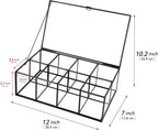 Glass Tea Bag Organizer with 8 Compartments, Handmade Large Tea Bag Storage Box for Counter Kitchen, Tea Bag Holder,Tea Storage Containers with Lid,Tea Accessories Gifts for Tea Drinkers,Black