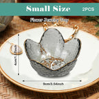 2Pcs Flower Shape Jewelry Tray, 3.5in Small Glass Jewelry Dish, Room Aesthetic Ring Dish, Engagement Ring Holder for Women, Bathroom Trinket Tray for Rings Earring Wife Mom Daughter Gift (White, Grey)
