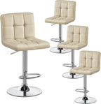 Yaheetech Bar Stools Set of 4, Adjustable PU Leather Swivel Barstools, Modern Counter Stools with Back and Footrest, Counter Height Barstools for Bar, Kitchen, Dining Room, Khaki