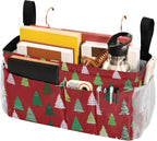 Christmas Trees White Green Bedside Caddy for Dorm Bed Bedside Hanging Caddy Bag Iron Frame Storage Organizer Pocket for Bunk Home College Hospital Beds 2 Hooks