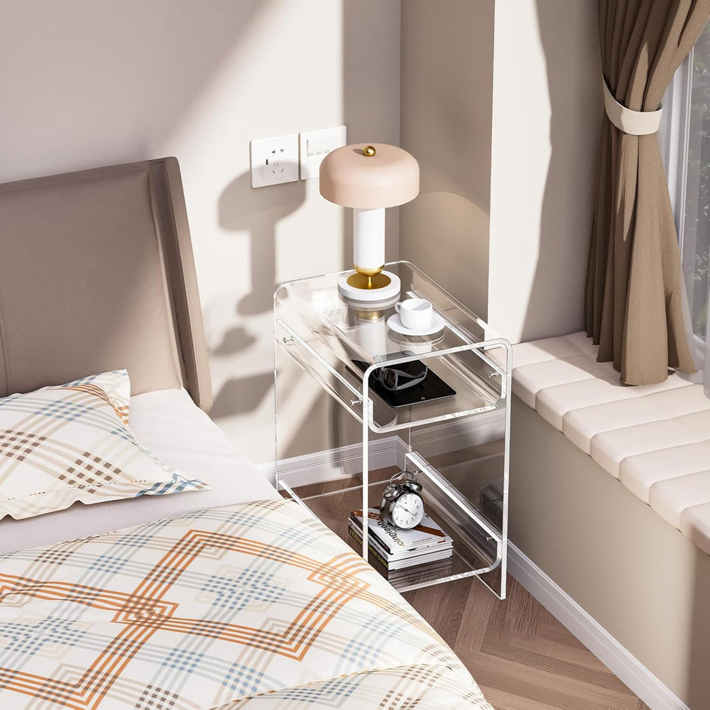 Clear Acrylic Side Table, Narrow Nightstand Bedside Table for Bedroom, Skinny...