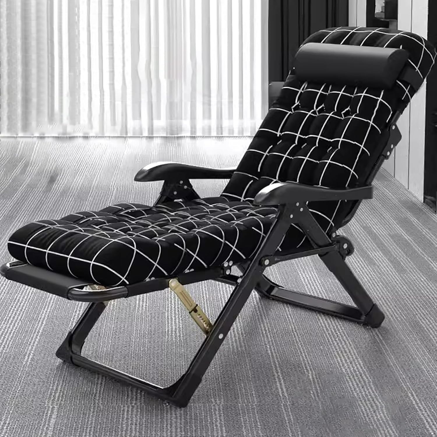 Black Gravity Chair Folding Reclining Lounge with Removable Cushion and Pillow, Sturdy & Comfortable,