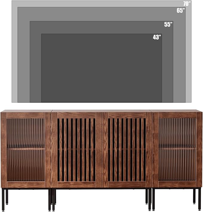 Modern TV Stand for TVs up to 70 Inch, Entertainment Center TV Console with Storage Cabinets and Glass Doors, Media Console for Living Room, Brown
