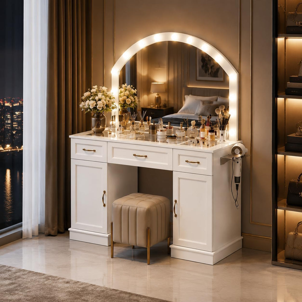 Vanity Table with Mirror and Lights, 55" Large LED Makeup Mirror with 3 ...